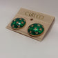 Carucci Vintage 1980s Green Enamel Star Dome Clip On Earrings