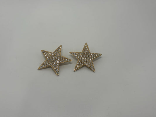 JS Signed Vintage 1980s Gold Tone Pavé Rhinestone Star Statement Clip On Earrings