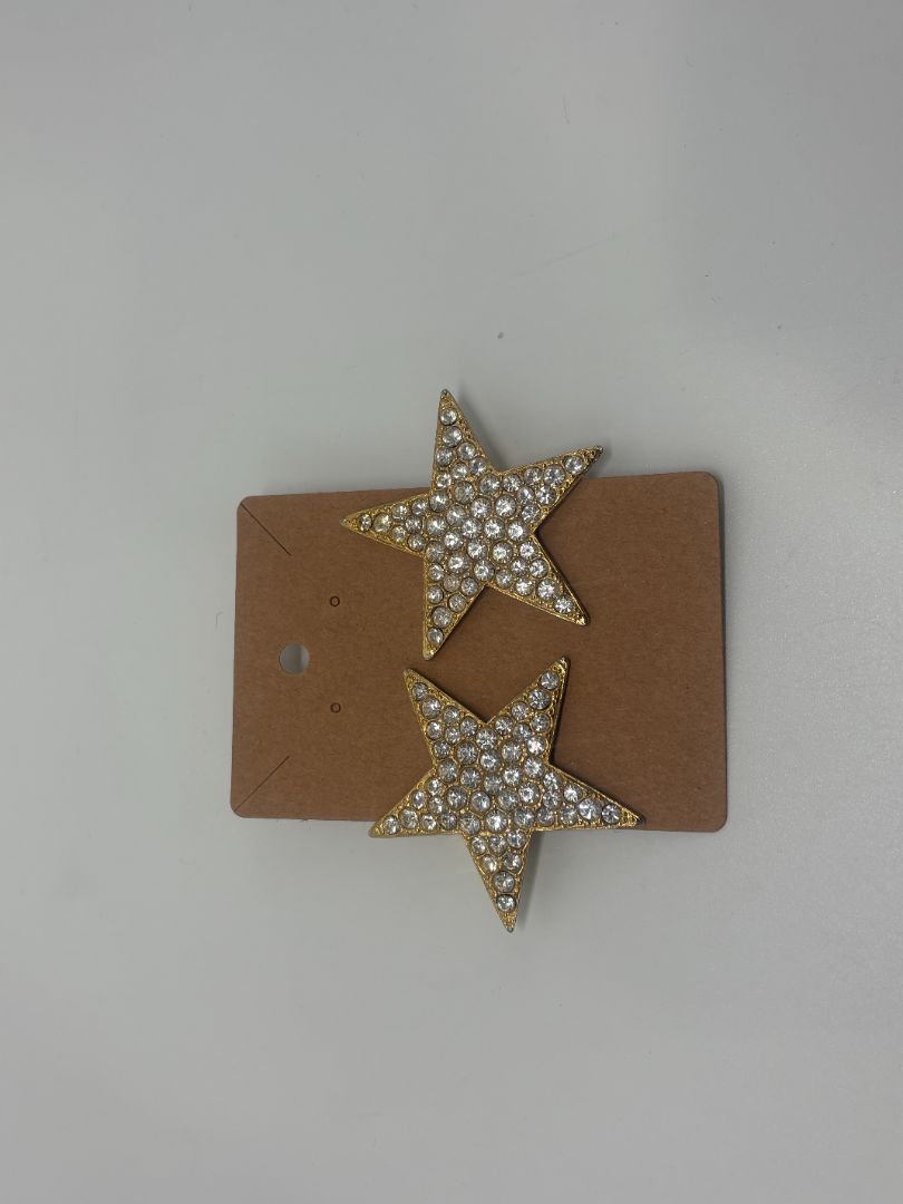 JS Signed Vintage 1980s Gold Tone Pavé Rhinestone Star Statement Clip On Earrings