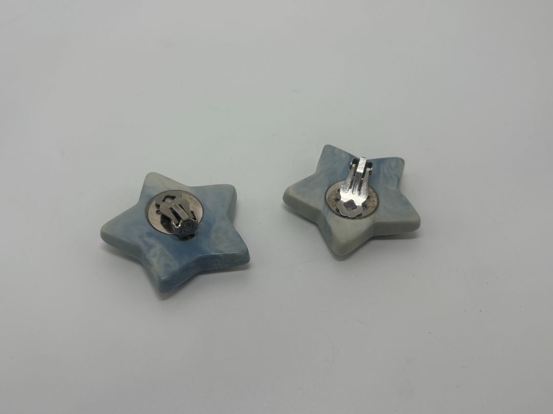 Vintage 80s/90s Pastel Blue Enamel Rhinestone Star Statement Clip On Earrings