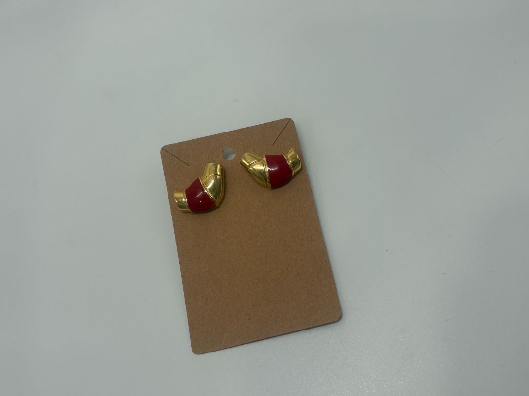 Napier Signed Vintage 1980s Red Enamel Crescent Earrings
