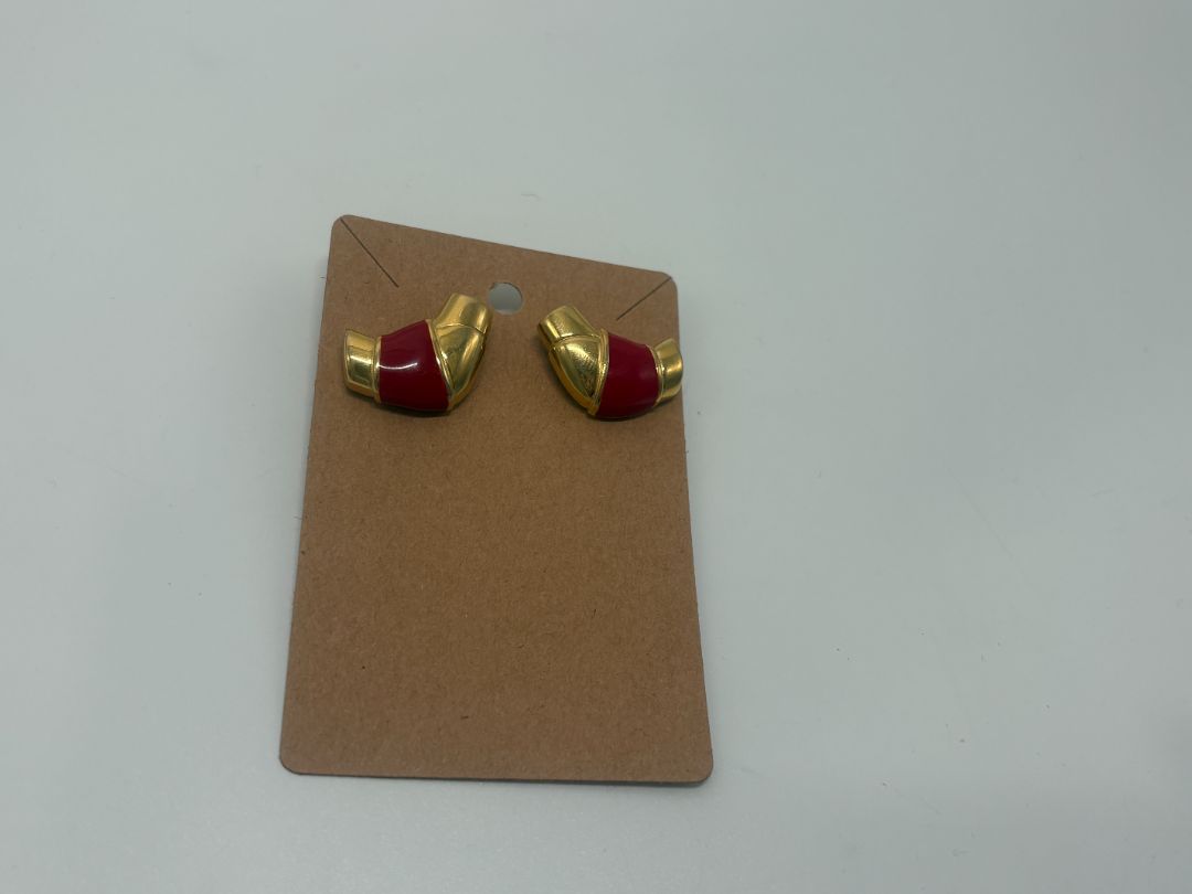 Napier Signed Vintage 1980s Red Enamel Crescent Earrings