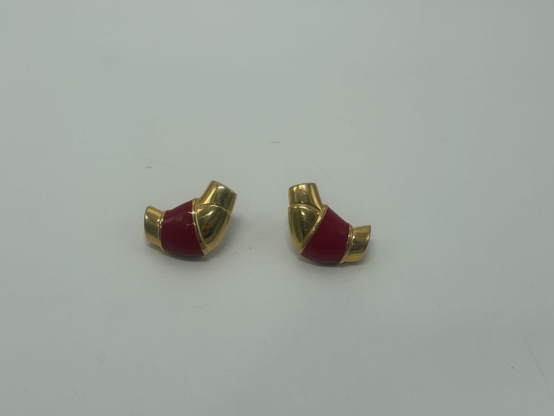 Napier Signed Vintage 1980s Red Enamel Crescent Earrings