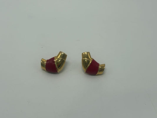 Napier Signed Vintage 1980s Red Enamel Crescent Earrings
