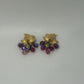 Trifari Signed Vintage 1950s Gold/Purple Grape Cluster Clip On Earrings