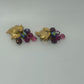 Trifari Signed Vintage 1950s Gold/Purple Grape Cluster Clip On Earrings