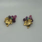 Trifari Signed Vintage 1950s Gold/Purple Grape Cluster Clip On Earrings