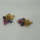 Trifari Signed Vintage 1950s Gold/Purple Grape Cluster Clip On Earrings