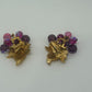 Trifari Signed Vintage 1950s Gold/Purple Grape Cluster Clip On Earrings