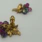 Trifari Signed Vintage 1950s Gold/Purple Grape Cluster Clip On Earrings