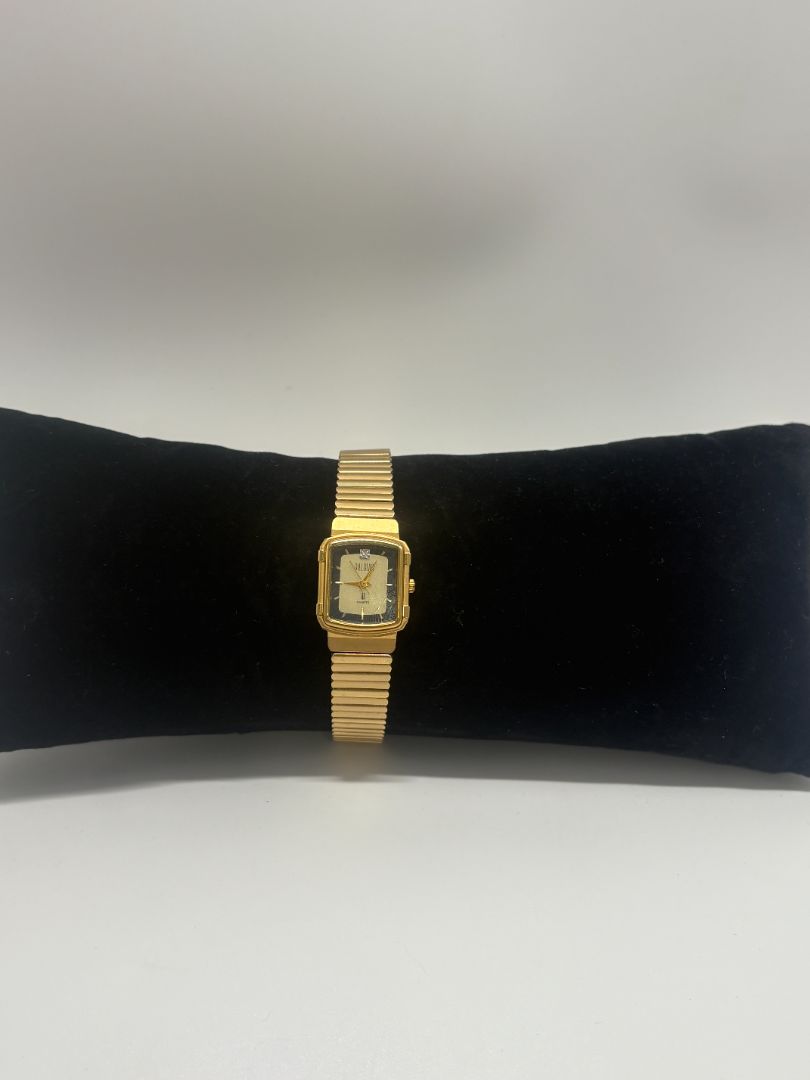 Bill Bass Vintage 1980s Gold-Tone Quartz Square Diamond Accent Watch