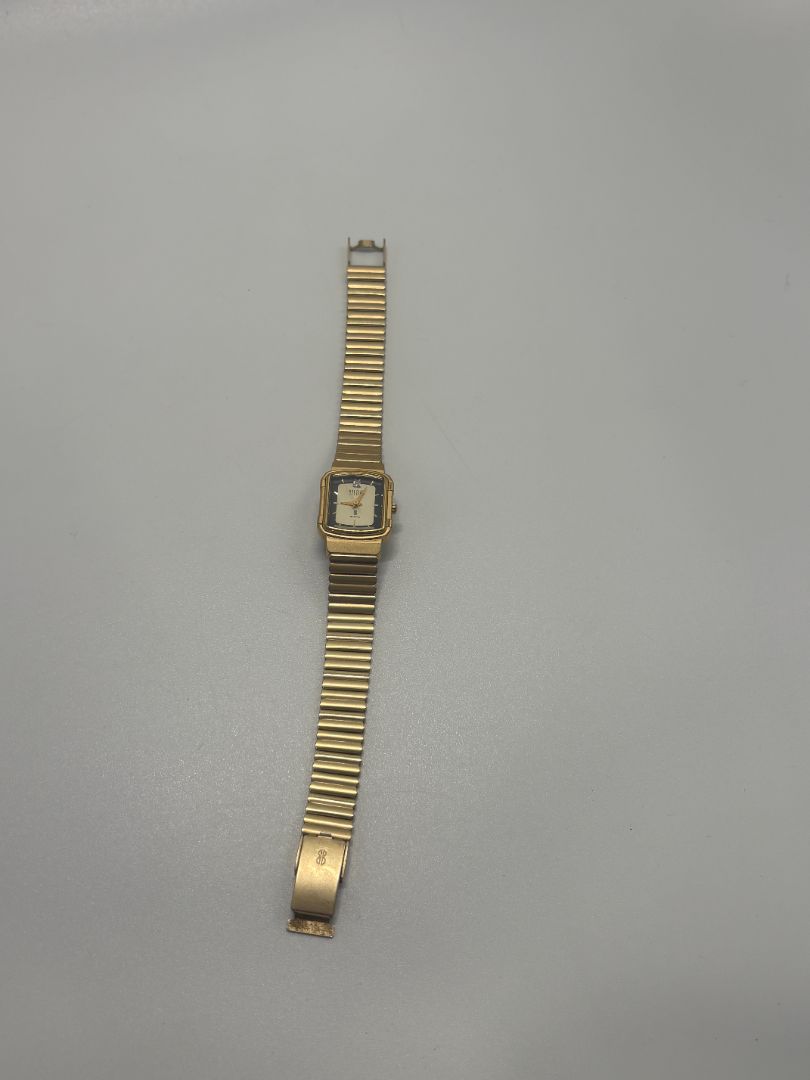 Bill Bass Vintage 1980s Gold-Tone Quartz Square Diamond Accent Watch