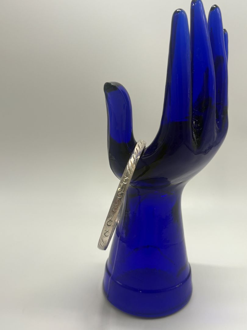 Vintage 1970s/1980s Sterling Silver Stamped Egyptian Ankh Bangle Bracelet
