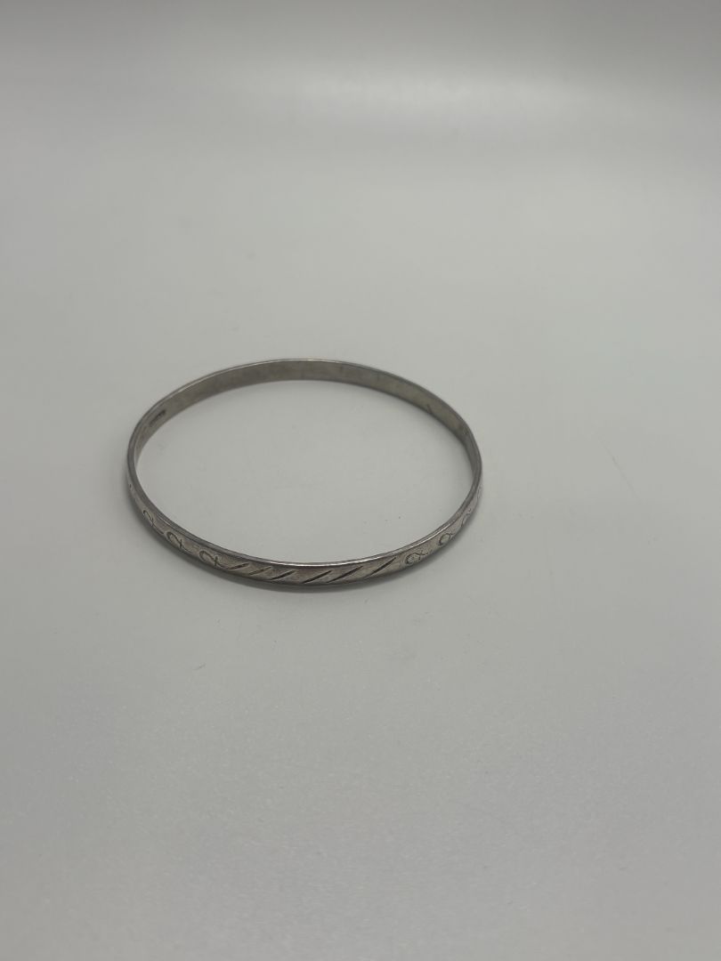 Vintage 1970s/1980s Sterling Silver Stamped Egyptian Ankh Bangle Bracelet