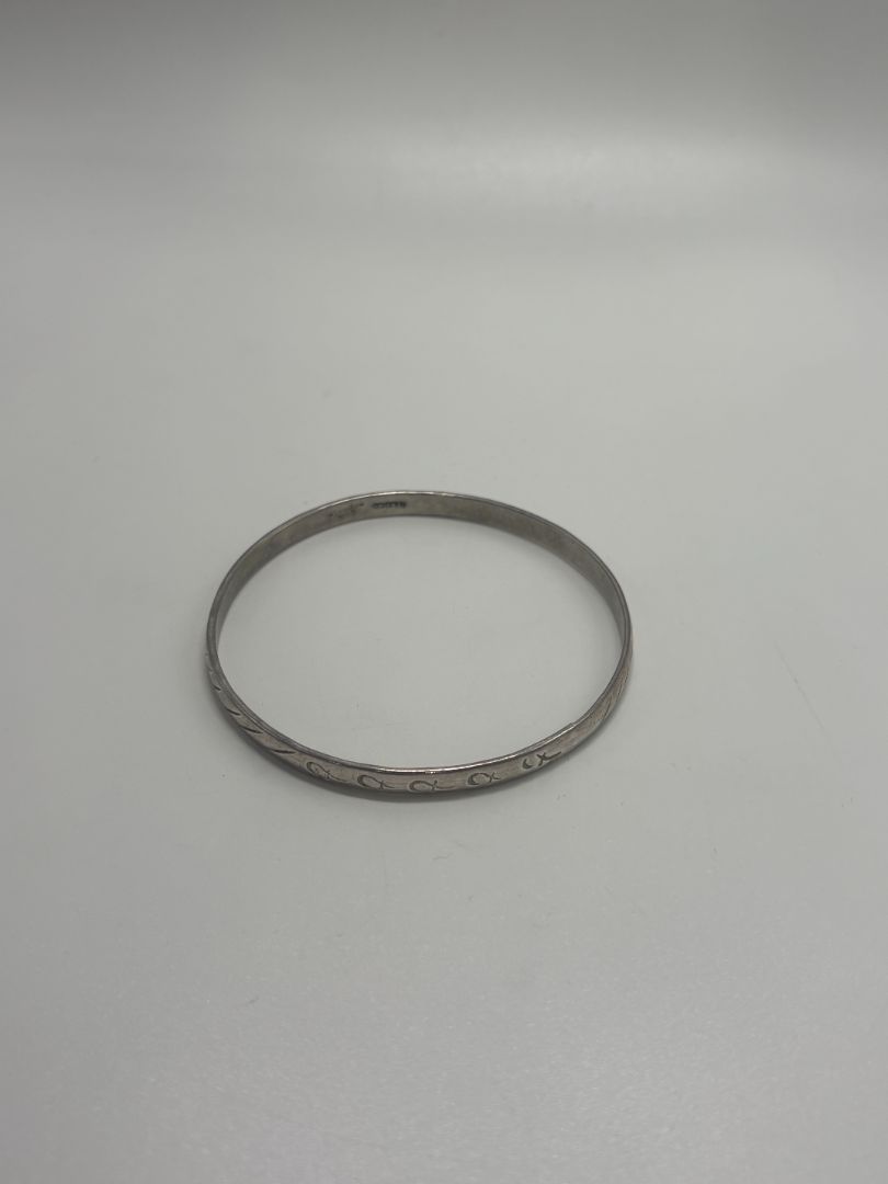 Vintage 1970s/1980s Sterling Silver Stamped Egyptian Ankh Bangle Bracelet
