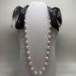 Vintage White Faux Pearl Station Chain Satin Ribbon Tie Necklace