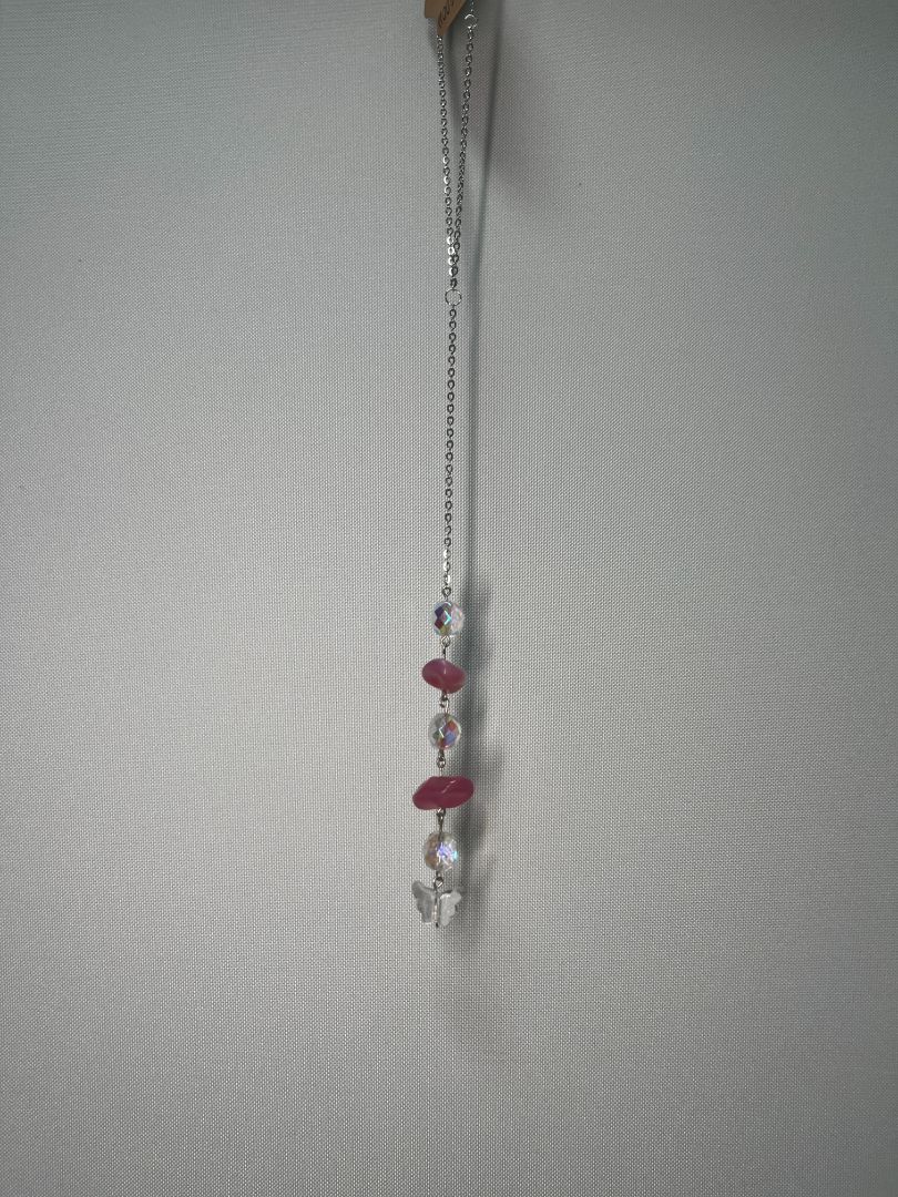 Pink & Clear Butterfly Car Charm & Accessory Hanging Bead Decor