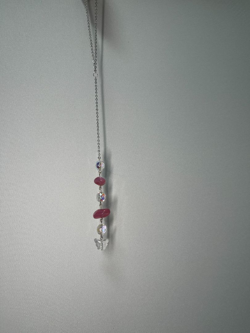 Pink & Clear Butterfly Car Charm & Accessory Hanging Bead Decor