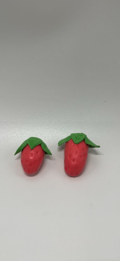 Pink Strawberry 2pcs Modeling Clay Magnets | Handmade