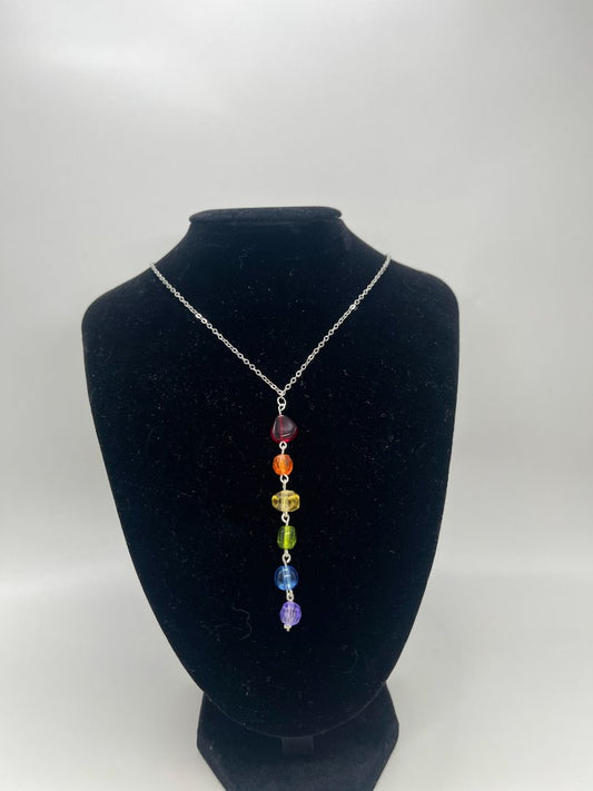 LGBTQ+ Pride Silver Beaded Dangle Necklace | Adjustable | Handmade