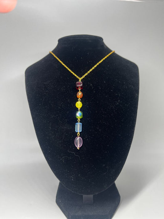 LGBQT+ Pride Gold Beaded Dangle Necklace | Adjustable | Handmade