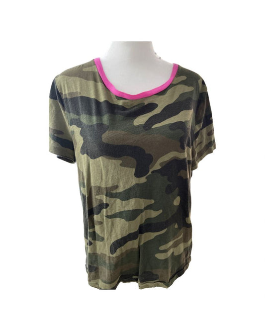 J Crew Camouflage Tee with Pink Neckline