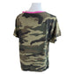 J Crew Camouflage Tee with Pink Neckline