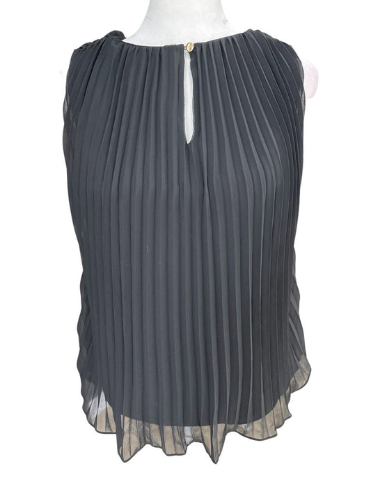 J Crew Women's Black Sleeveless Pleated Georgette Blouse