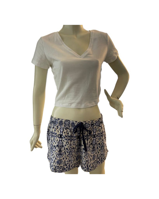 Joie Blue and White Silk Shorts