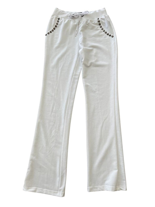 Kardashian Kollection White Straight Leg Sweatpants with Rivet Details
