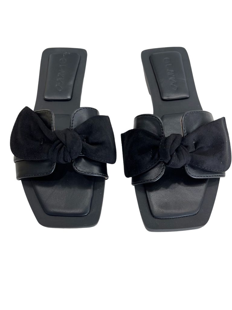 Laicigo Black Square Open Toe Bow Sandal