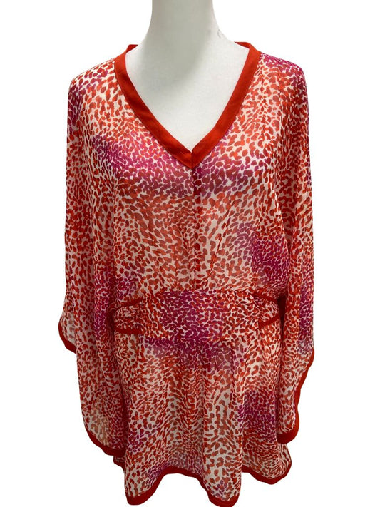 Lane Bryant Red Multicolor Coverup with Tie