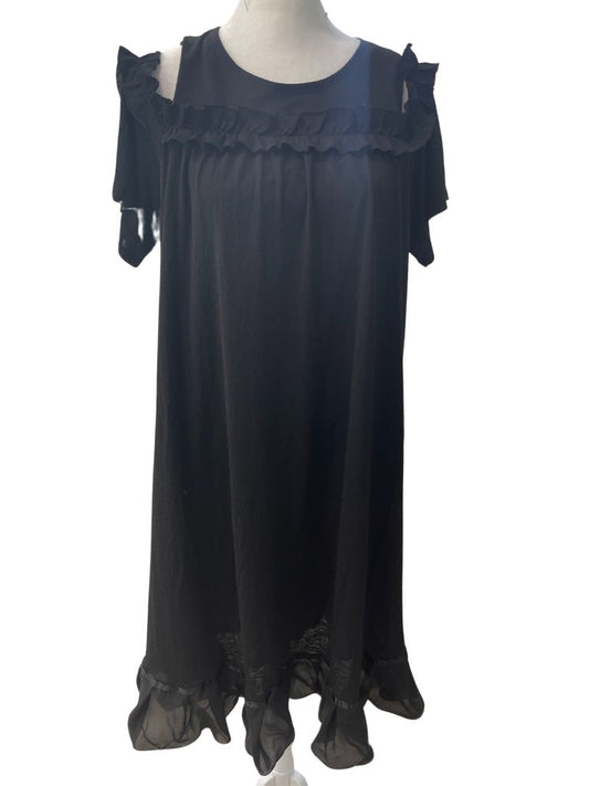 Lauren Conrad Black Midi Cold Shoulder Dress with Ruffle Hem