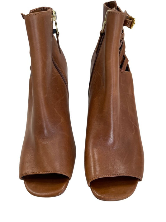 Lauren Ralph Lauren Brown Peep Toe Crisscross Heeled Boots