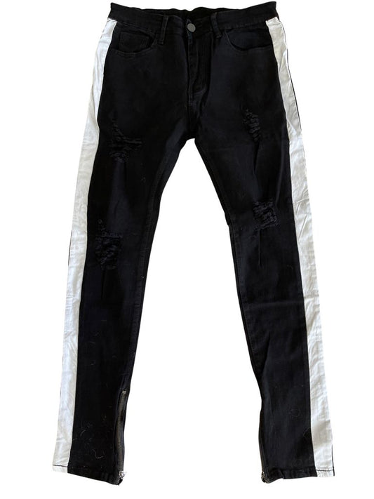 Longbida Black/White Striped Jeans