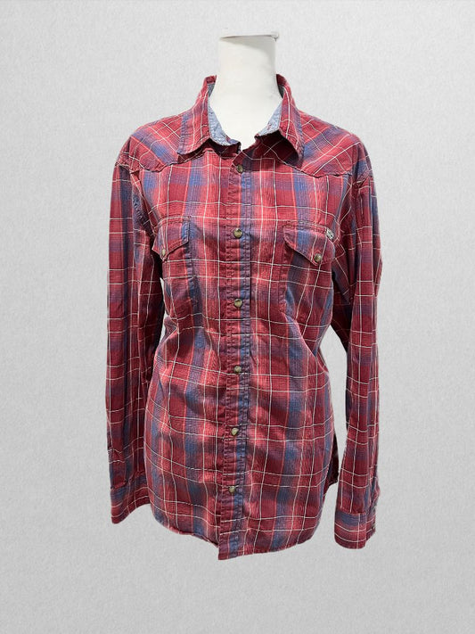 Lucky Brand Jeans Red Plaid Long Sleeve Button Up Shirt