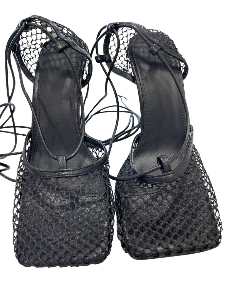 MUCCCUTE Black Square Toe Mesh Stiletto Heels