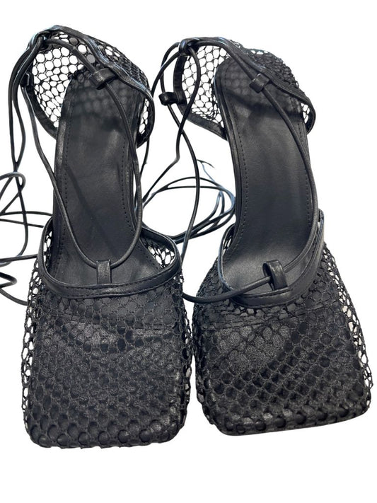 MUCCCUTE Black Square Toe Mesh Stiletto Heels