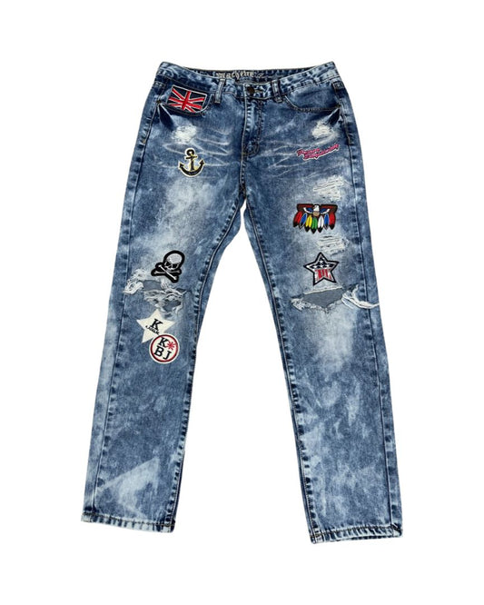 Machine nouvelle mode Acid Wash Patched/Distressed Jeans