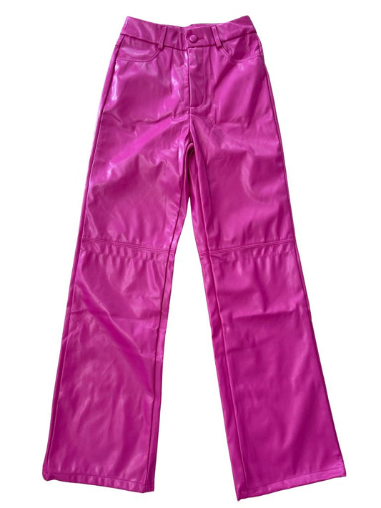 MakeMeChic Purple Faux Leather Straight Leg Pants
