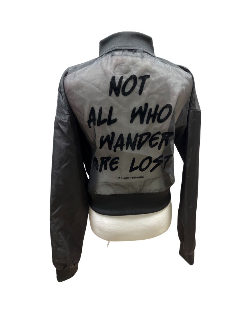 Maniere De Voir Black Cropped Bomber Jacket with Mesh Back