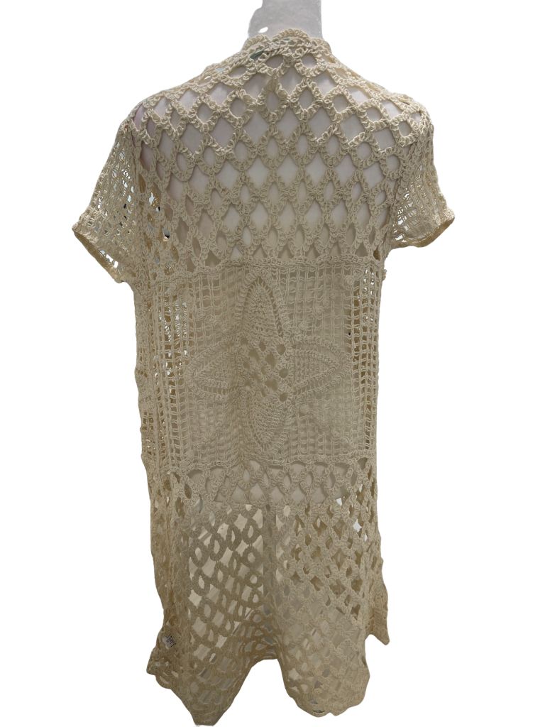 Maurices Taupe "Crocheted" Open Front Short Sleeve Cardigan