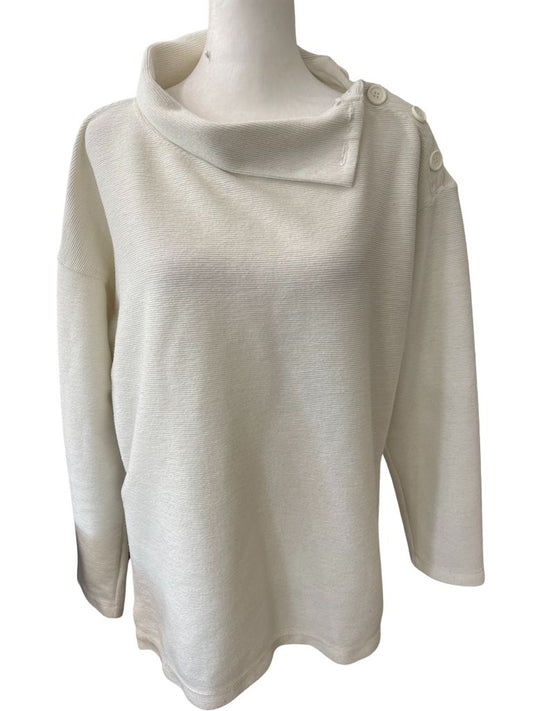 Max Studio Cream Long Sleeve Sweater with Side Neck Buttons