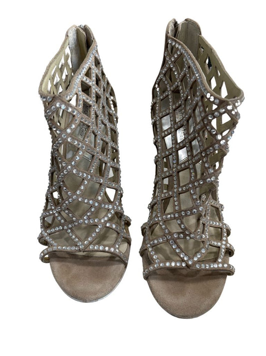 Michael Kors Taupe Sequin Caged Open Toe Heels