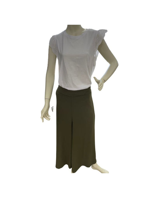 Moa Moa White Tee with Lace Cap Sleeves