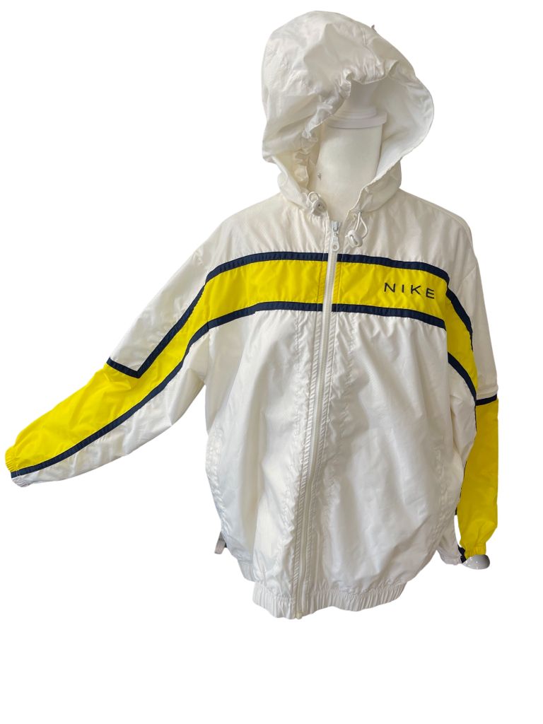 Nike White with Navy & Yellow Stripe Full Zip Up Jacket with Hood