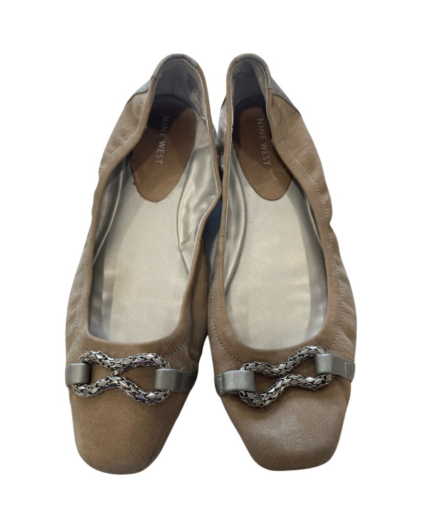 Nine West Beige Suede Flats with Silver Embellishment