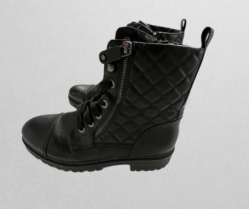 Nine West Black Zippered Quilted Leather Boots