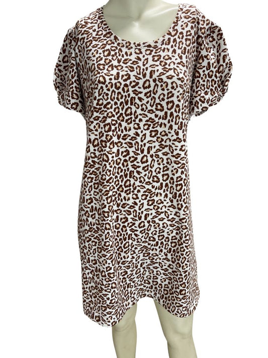Nine West Leopard Print Short Sleeve Sweatshirt Dress
