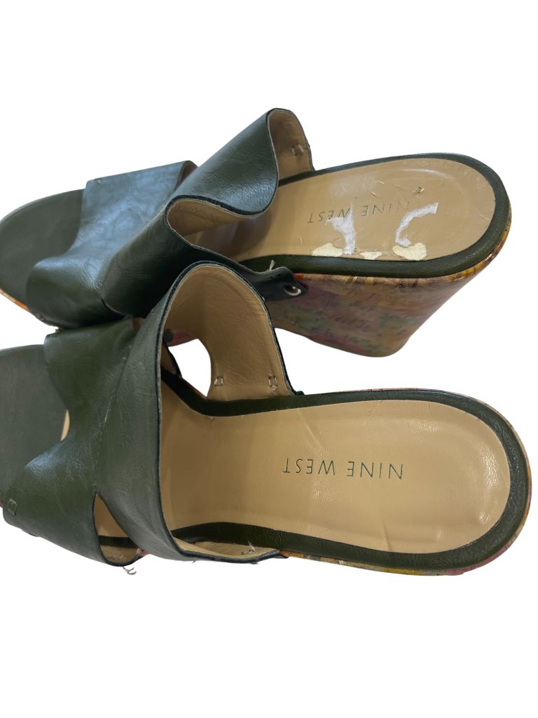 Nine West Vintage America Collection Dark Green Floral Platform Wedges